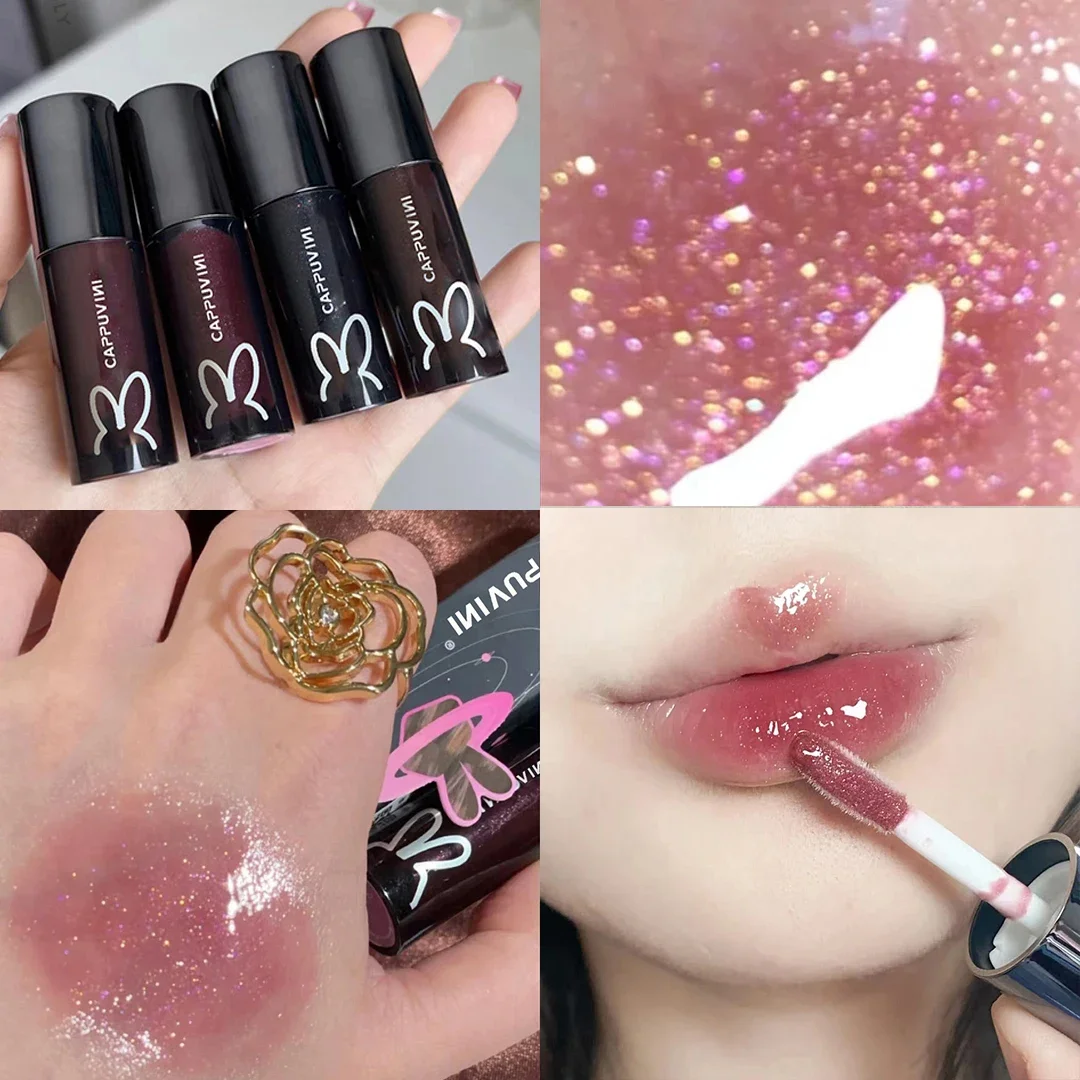 Fine Glitter Glass Lip Gloss Mirror Diamond Shimmer Liquid Lipstick Waterproof Pearl Jelly Transparent Lip Glaze Tint Make Up