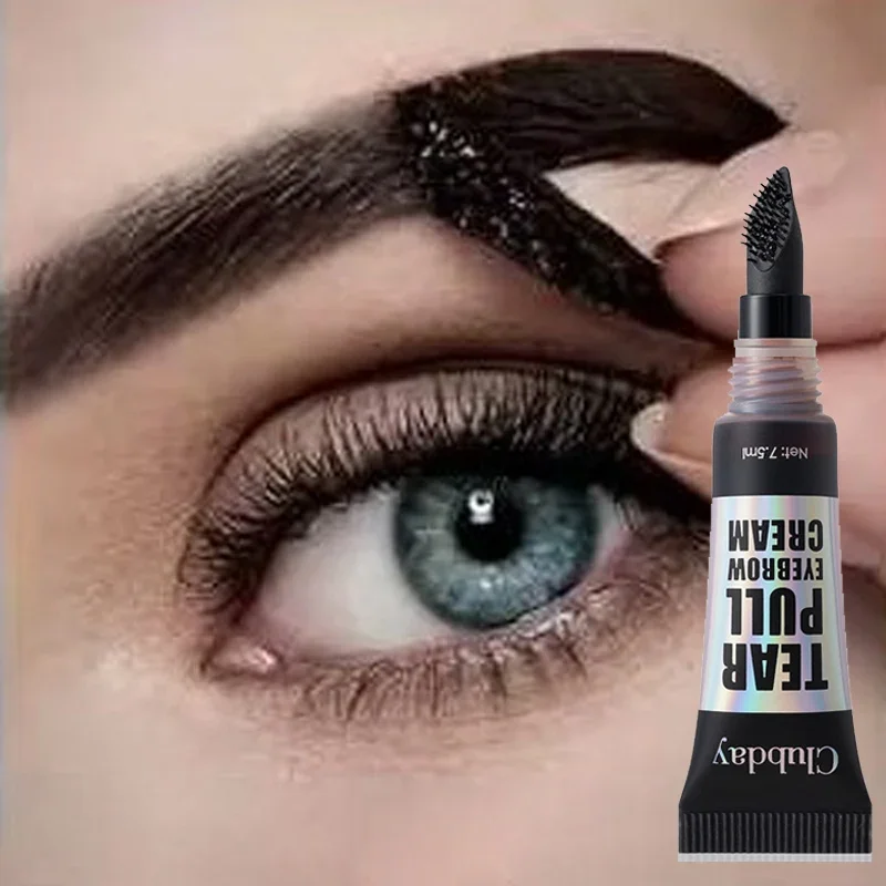 Easy Peel-off Eyebrow Tint Cream Natural Long Lasting Brows Tattoo Waterproof Non-smudging Gel Big Brush Head Liquid Eyebrow Dye