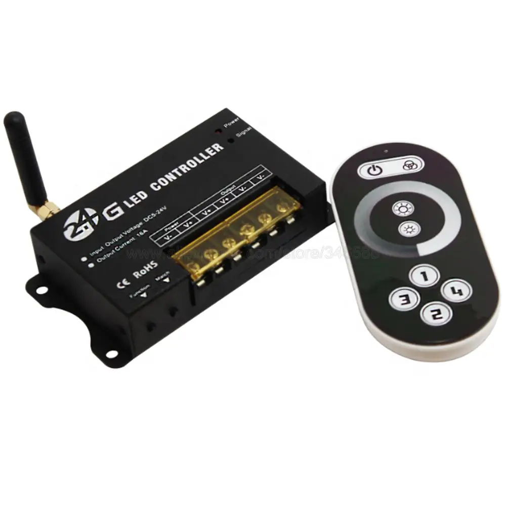 

RF203 2.4G Wireless LED Dimmer Controller with Touch Remote for SMD3528 5050 LED Strip Brightness Adjustable Dimmer Controller