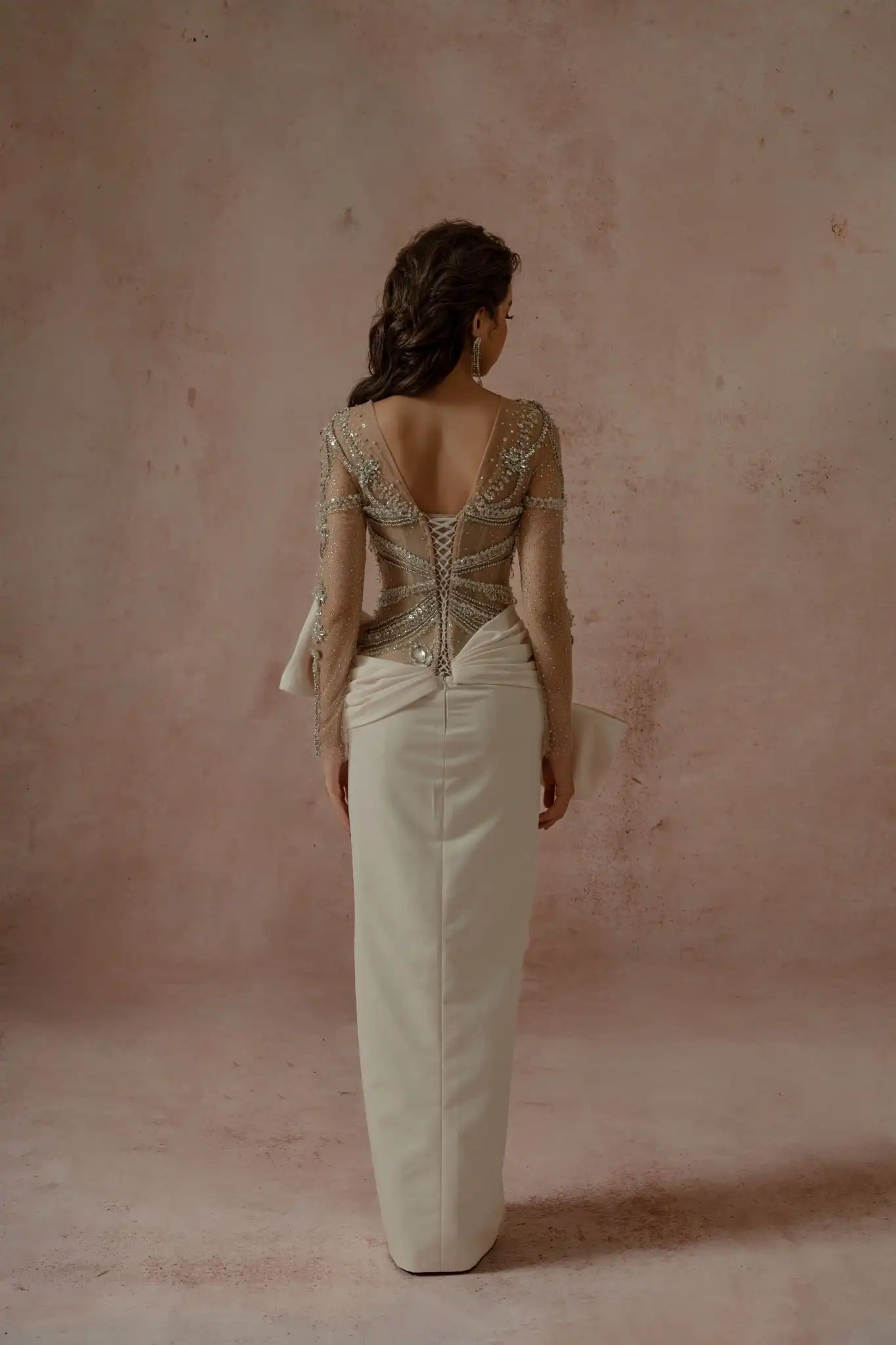 エレガントなアイボリーロングスカート、大きなリボン付き、ハイ スリット、フォーマルイブニングガウン、サテンシーススカート、結婚式のゲストパーティー用、カスタムメイド