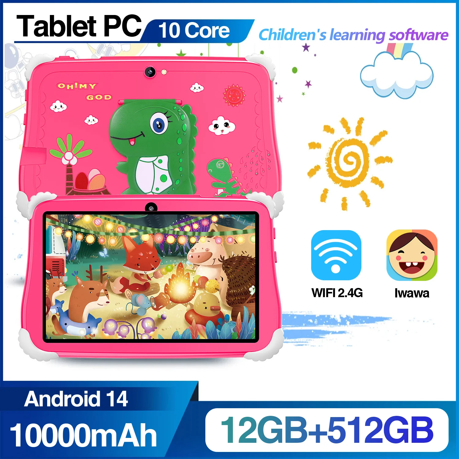 

2024 Kids Tablet 7 inch Toddler Tablet WiFi Shockproof Dinosaur Protective Case Popular Kids Tablet PC Puzzle Enlightening Toys