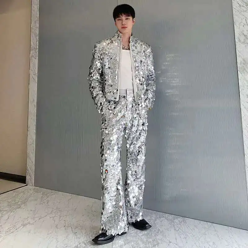 LUZHEN ส่วนบุคคล Sequined Flared กางเกง Casual Original Cool เครื่องแต่งกาย High Street Design กางเกงแฟชั่นผู้ชาย LZ5481