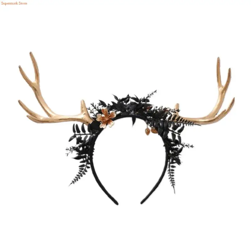 

Q5WE Unisex Costume Deer Antlers Hairband Party Supplies Stable Fabric Role Play Accessory