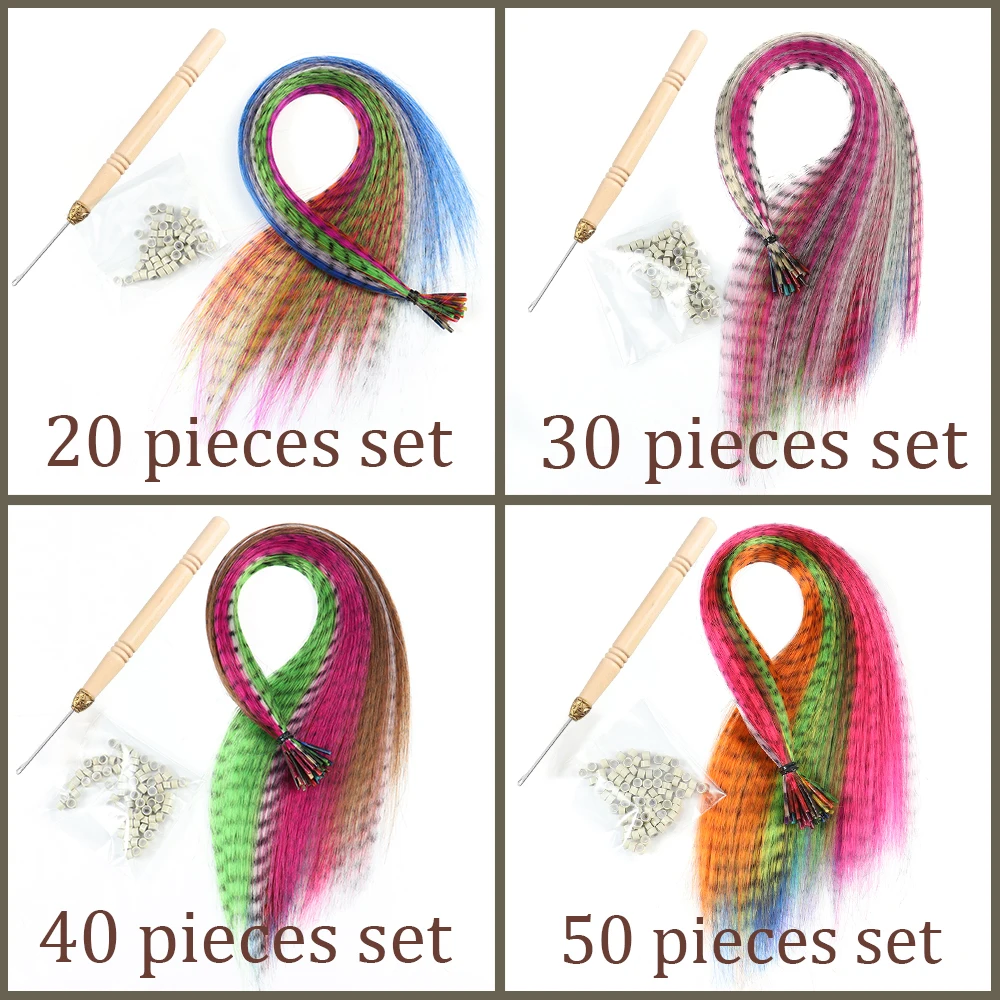 Synthetic Colored for Hair  Feather Extensions 20 30 40 50 Pieces Tip 16inch Synthetic Hairpiece Zebra Feather Hair Extensions