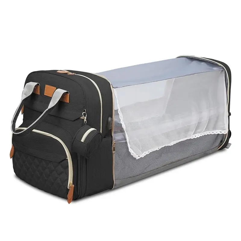 

A96K-Водонепроницаемая дорожная сумка для подгузников 3 в 1, складная детская кровать для хранения с функцией зарядки через USB, роскошный дизайн рюкзака