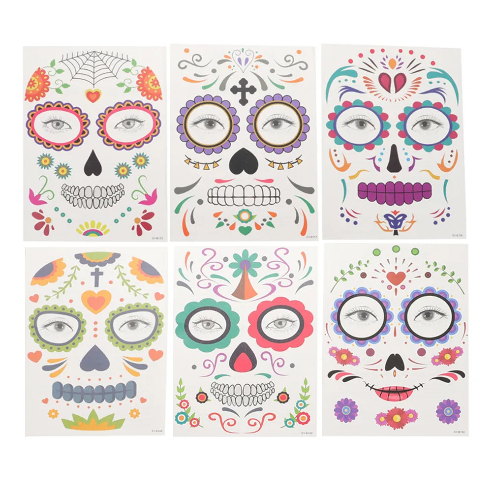 

6pcs Halloween Waterproof Face Stickers 6 Sheets Temporary Facial Art For Adults Party Makeup Body Decal Sticker Halloween