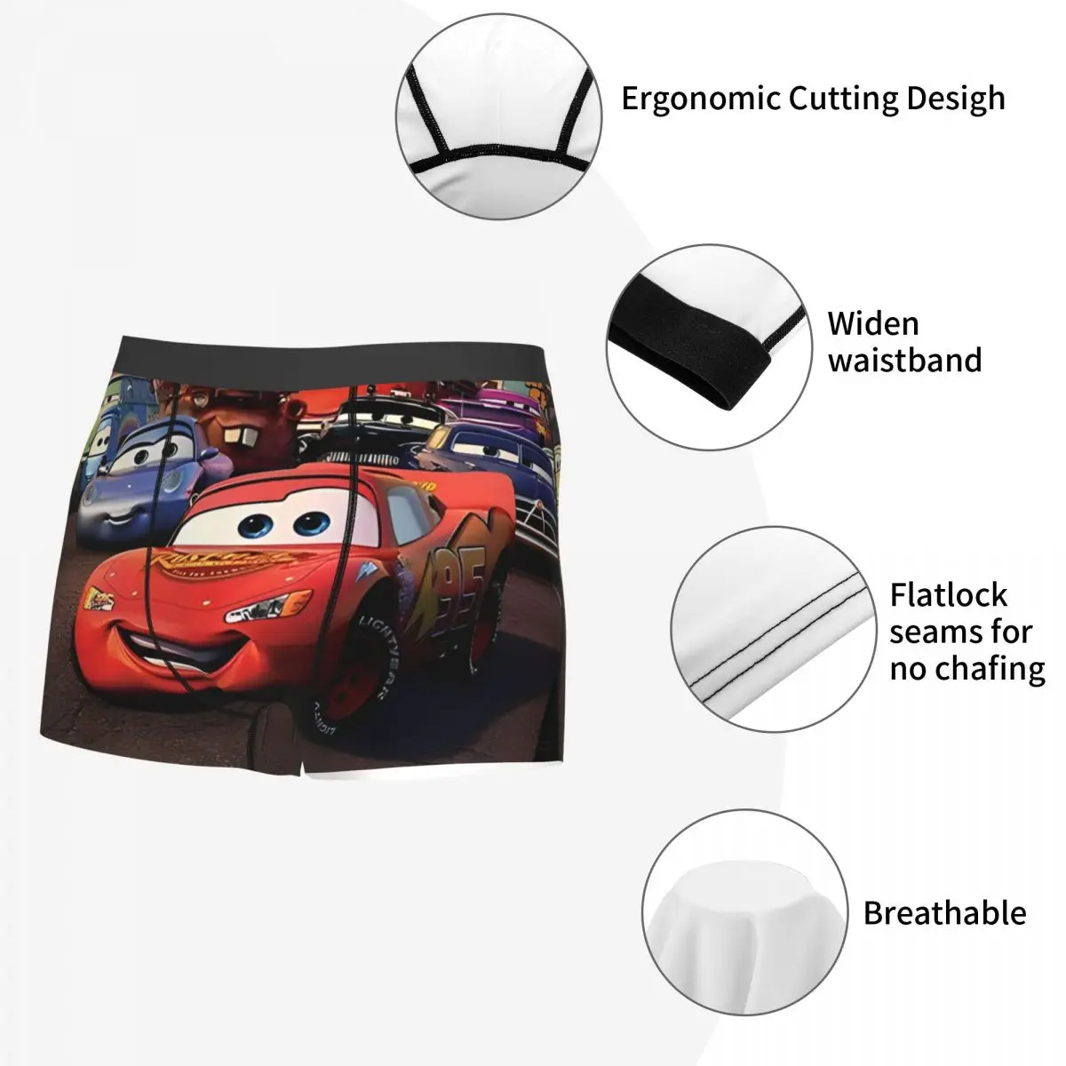 Custom Cars Sunny Day With Best Friends Man Boxers Shorts Cozy Underwear Lightning McQueen Printed Cool Underpants