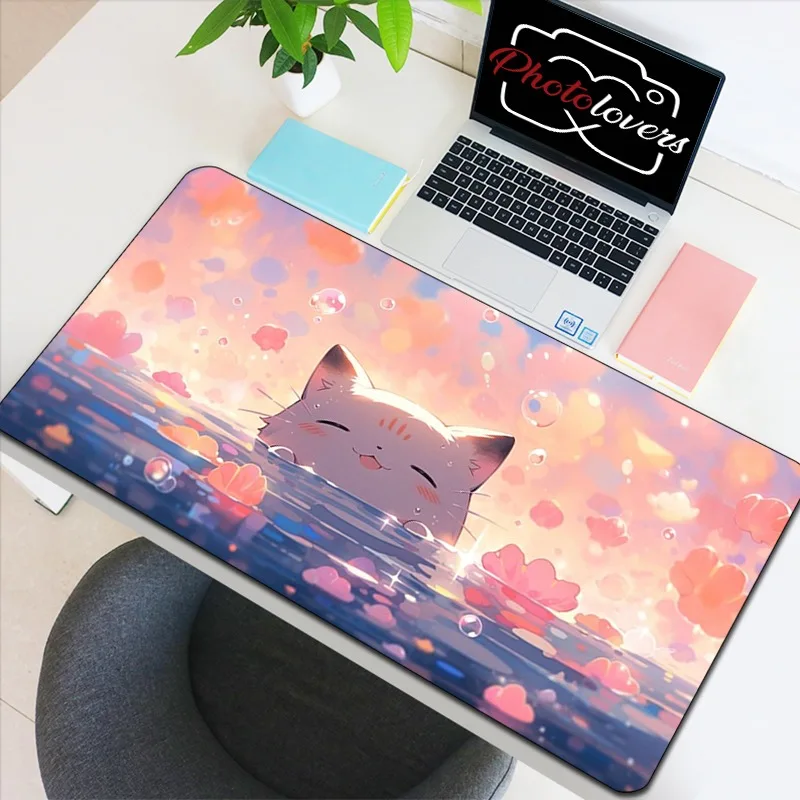 Anime Cat Mouse Pad Gaming Accessories Cartoon Cat Keyboard Mousepad Gamer Desk Mat Cute Computer Offices Pc Cabinet Kawaii Mice