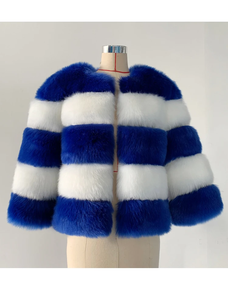 ZADORIN Colore Della Miscela Manica 3/4 Peloso A Righe Parka Inverno Caldo Delle Donne Soffici Cappotto di Pelliccia Sintetica Vintage Giacca di
