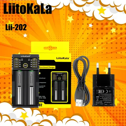 Liitokala Lii402 Lii202 18650 충전기 1.2V 3.7V 3.2V AA/AAA 26650 NiMH 리튬 이온 배터리 스마트 충전기 5V 2A EU 플러그