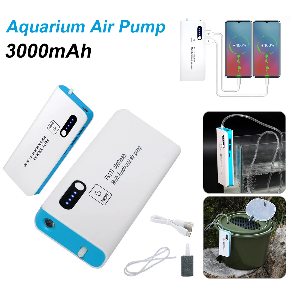 

Portable Aquarium Air Pump USB Rechargeable Fish Aerator Oxygenated with Dual USB Outputs Mobile Oxygen Flushing Pump with Lamp