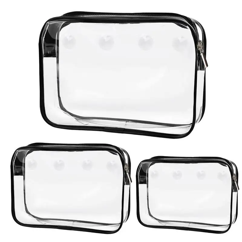 Waterproof Clear Pouch Clear Reusable Makeup Bag 3PCS Large Capacity Travel Bag With Zipper And Button Reusable For Beaches