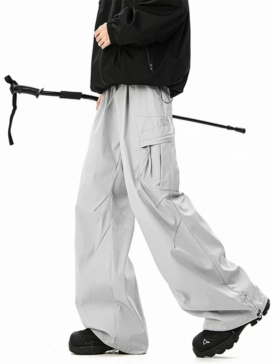 

Men's Casual Cargo Pants Outdoor Functional Trousers Folded Wide Leg Workwear Loose Fit Elastic Waist Daily Wear Polyester Fiber