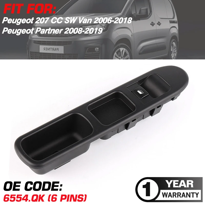 Car Power Window Switch Passenger Side For Peugeot 207 CC SW Van 2006-2018 Peugeot Partner 2008-2019 6554.QK 6554.HJ 6554.QL