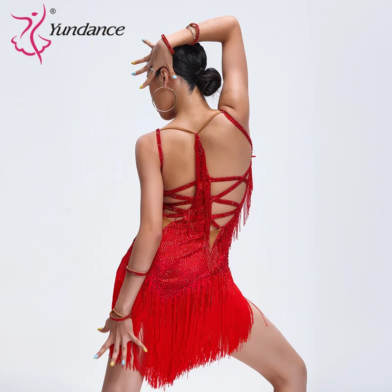 L-24074 Latin Dance Dress Competition Dresses Costumes Skirt Performing Rhinestones Adult Children Tassel dress Various color​