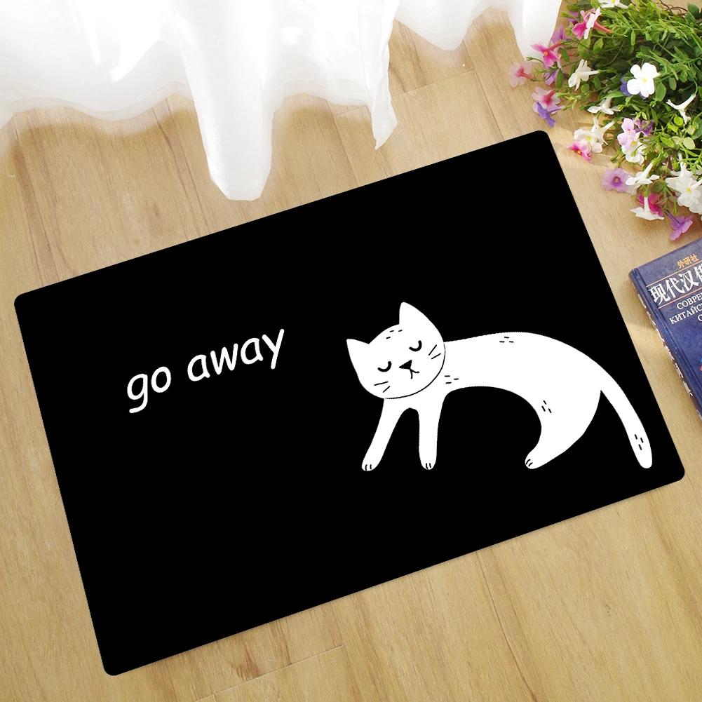 Entrance Door Mat Black Cat Go Away Home Modern Absorbent Mat Bathroom Mat Rugs Carpet Floormat Bedside Mat Doormat Furry Mat