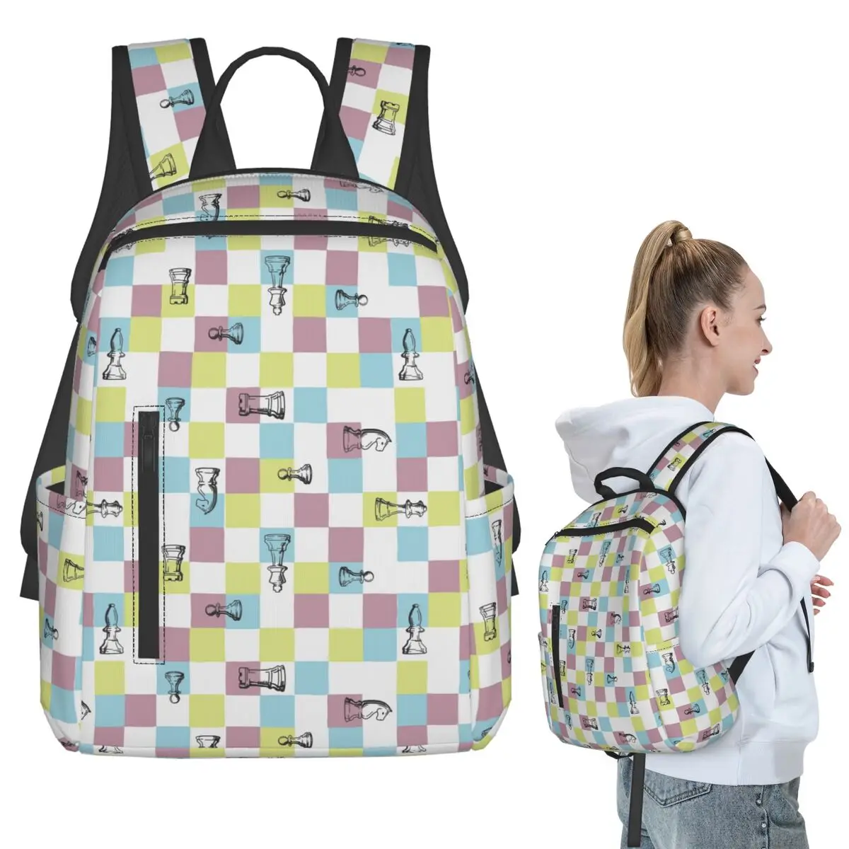 

Cartoon Chess Pattern Backpack Student BookBag Children School Bag Laptop Shoulder Bags Boys Girls