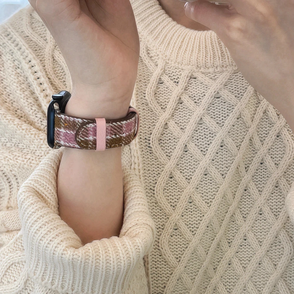 Maillard Woll-Plaid-Geflechtarmband für Apple Watch 44mm 40 45 41 49 42 38 Winterband für Ultra Series 11/10 9 8 SE 7 6 5 4 3 – Detail 7
