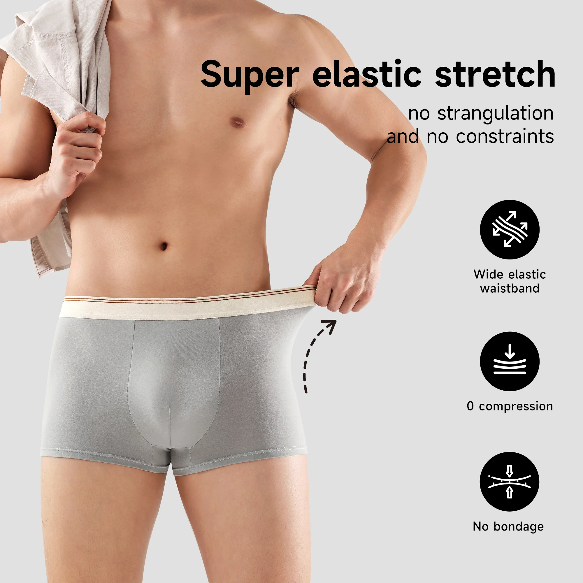 Freego 4Pcs Men Double-Sided Boxer Briefs, EO Sterilized, Elastic Comfortable, Thin Summer Multi-Scenes Underwear Daily & Travel