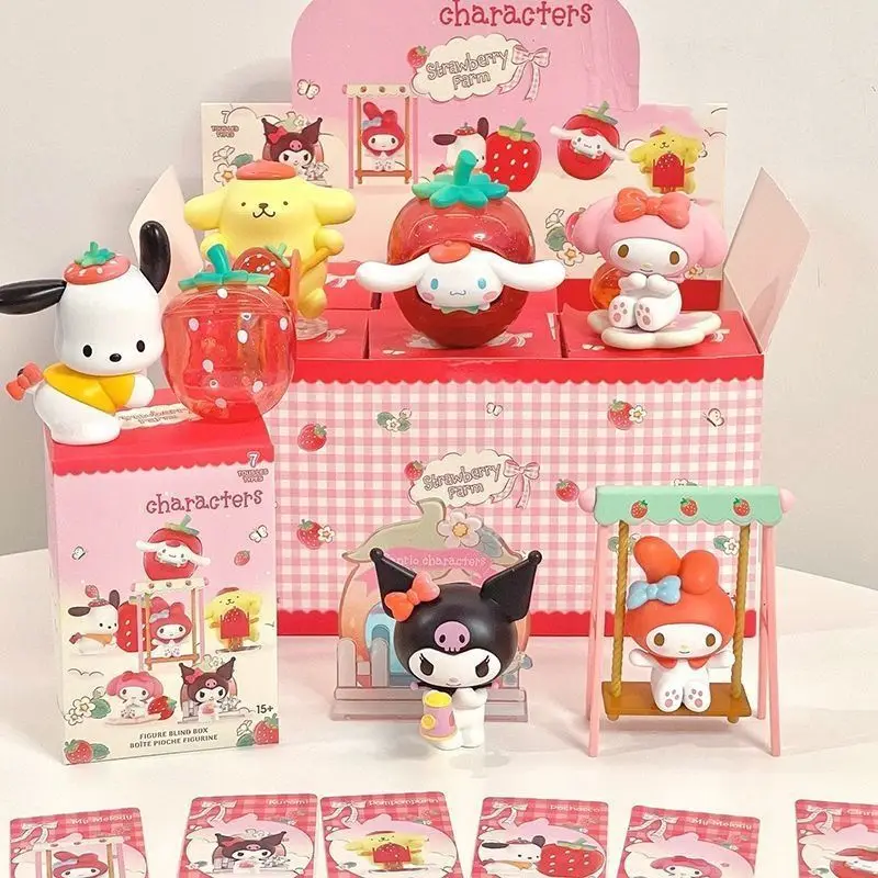 Sanrio personajes fresa serie Estate caja ciega Kuromi My Melody Cinnamoroll personaje modelo Pom Purin muñeca regalo juguete