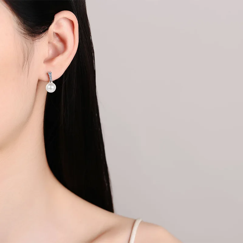 S925 Silber 0,1 ct Perle Anhänger Moissan ite Ohrringe einfache europäische und amerikanische geeignet für Frauen Hochzeit Weihnachts geschenke – Detail 6