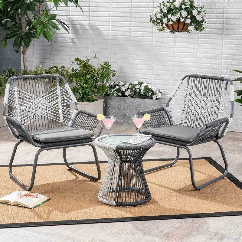 Simple casual outdoor rattan chair tea table three-piece set