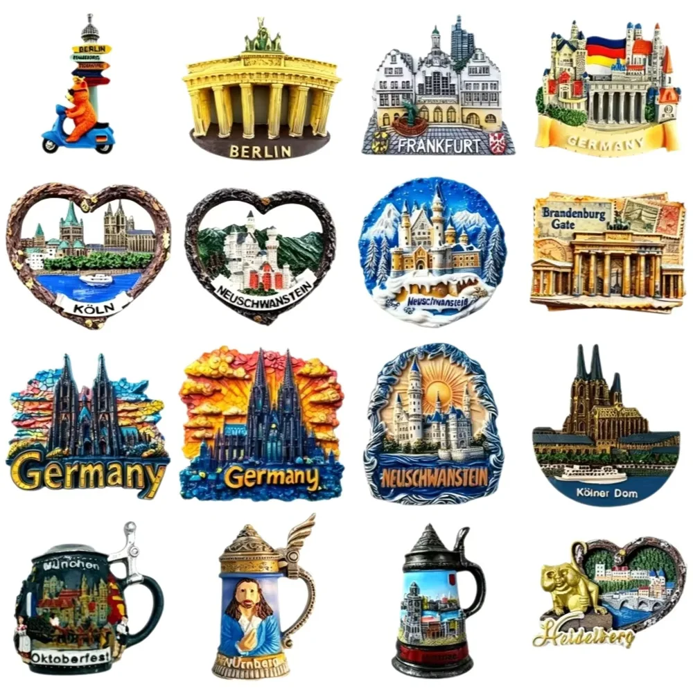 Souvenir touristique allemand, aimant de réfrigérateur en relief 3D, chopes de bière de Munich, cathédrale de Cologne, décoration de cuisine, cadeau pour collectionneur