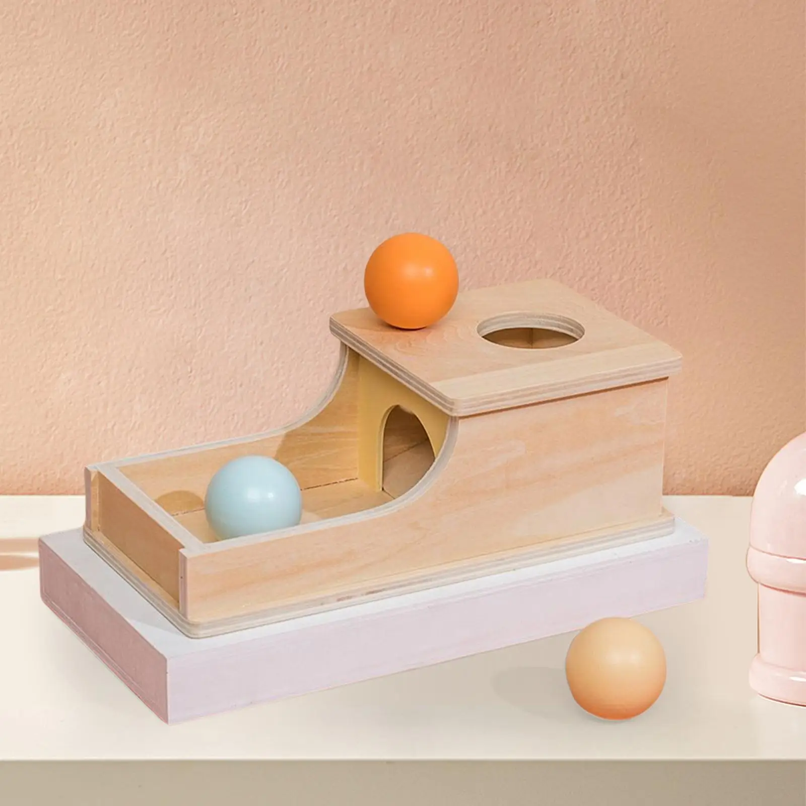 Montessori Object Permanence Box Met Dienblad En 3 Ballen Ontwikkelingsspeelgoedbal