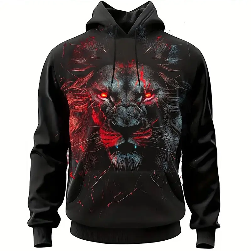 Funny 3D Lion Print Sweatshirts For Men ​Autumn Oversized Hoodie Hip Hop Trend Harajuku Y2k Clothing Fashion Male Hooded Shirt