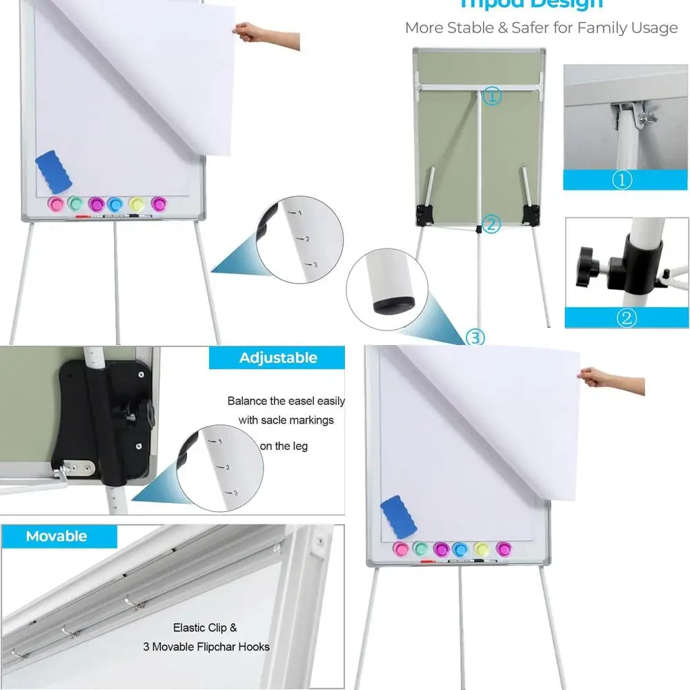 

40 Height x 28 Width Tripod Magnetic Dry Erase Board with Stand, Includes Flip Chart, Magnets & Eraser, White Frame for Office a