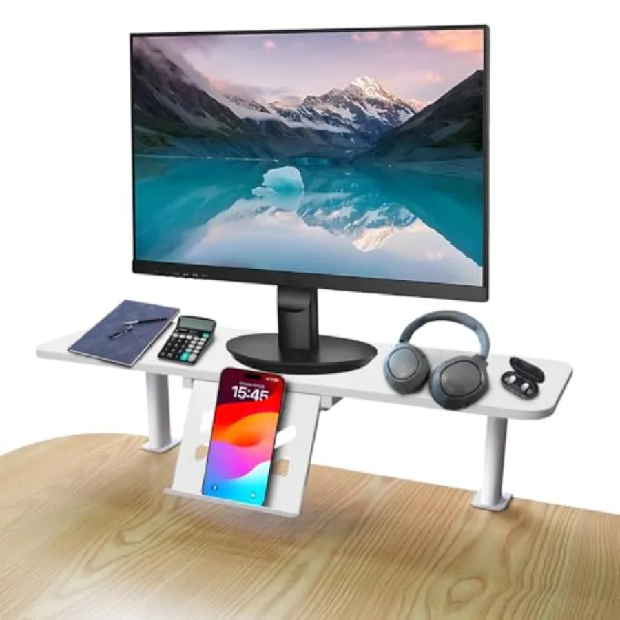 Clamp-On Monitor Stand Riser for home office workstation aluminum alloy black height adjustable 6.7 to 10.7 includes phone/pad