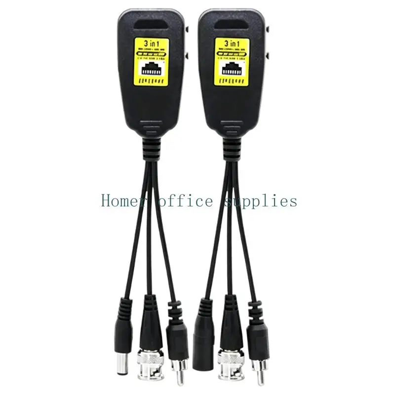 K43B Passive Video Balun Passive Video Transceiver Adapter Set with BNC Connector,RJ45 Port DC5.5X2.1Mm Power Cable for CCTV