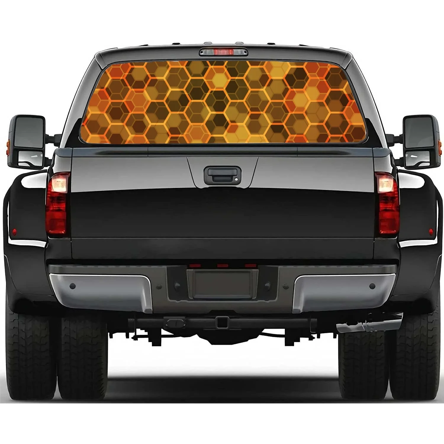 

Желтая сотовая наклейка на заднее окно автомобиля подходит для пикапа, грузовика, автомобиля, универсальная прозрачная перфорированная виниловая наклейка на заднее окно