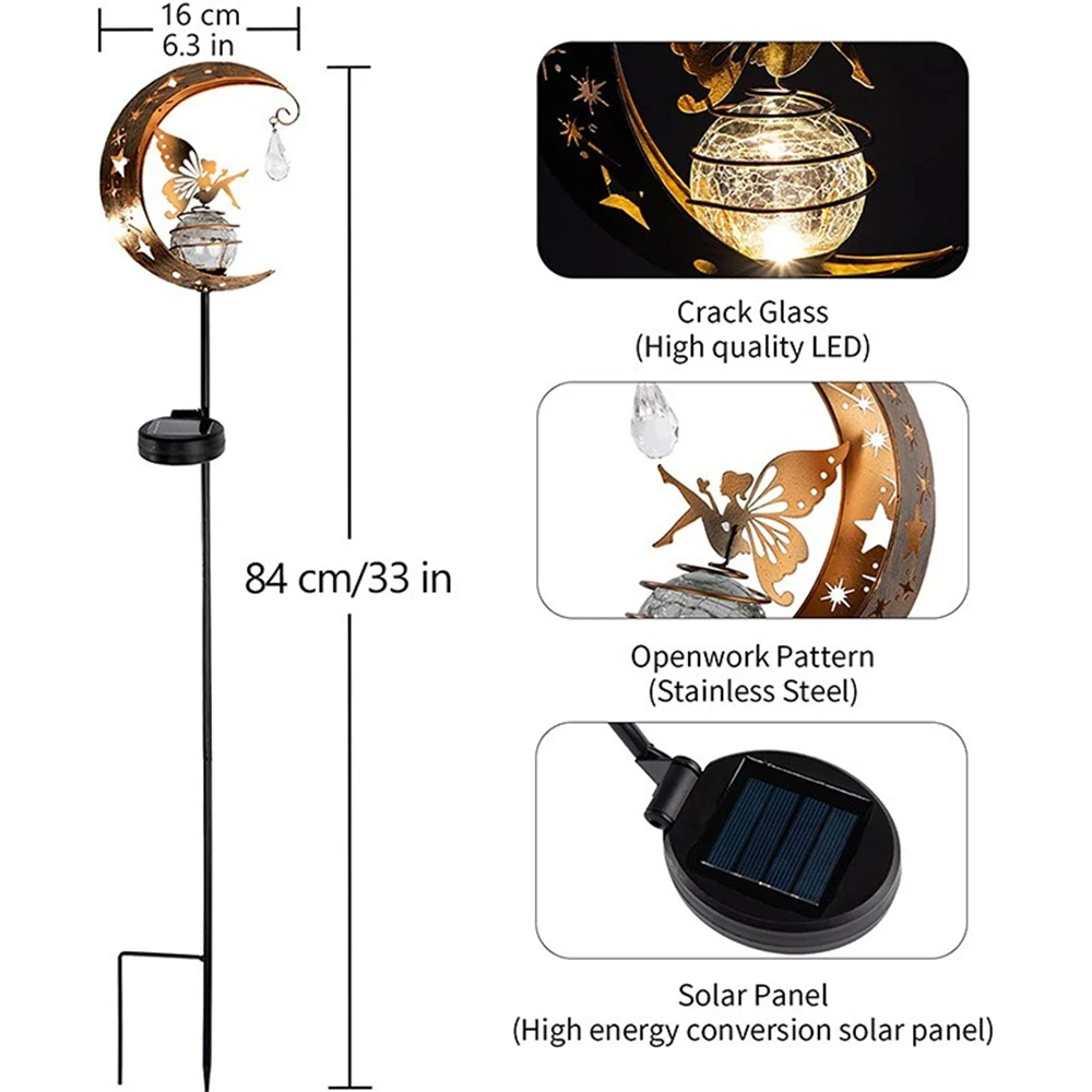 Fairy Solar Lights Outdoor Garden Decorative Lamp with Warm Light Waterproof Metal Decoration for Patio, Pathway or Yard Decor