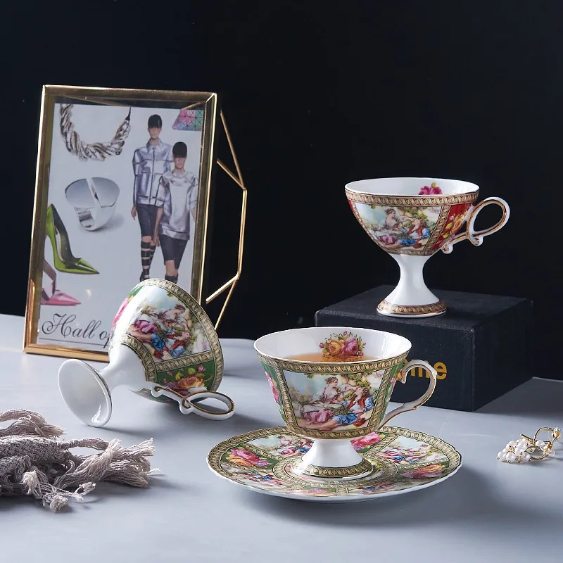 

Palace Style European Underglaze Gold-plated Coffee Cup and Saucer Set, Luxury Mugs,Bone China Afternoon Tea Cup