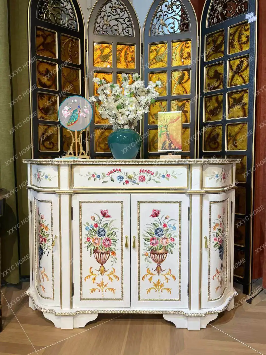 

hand-painted Chinese-style entrance cabinet decorative solid wood cabinet