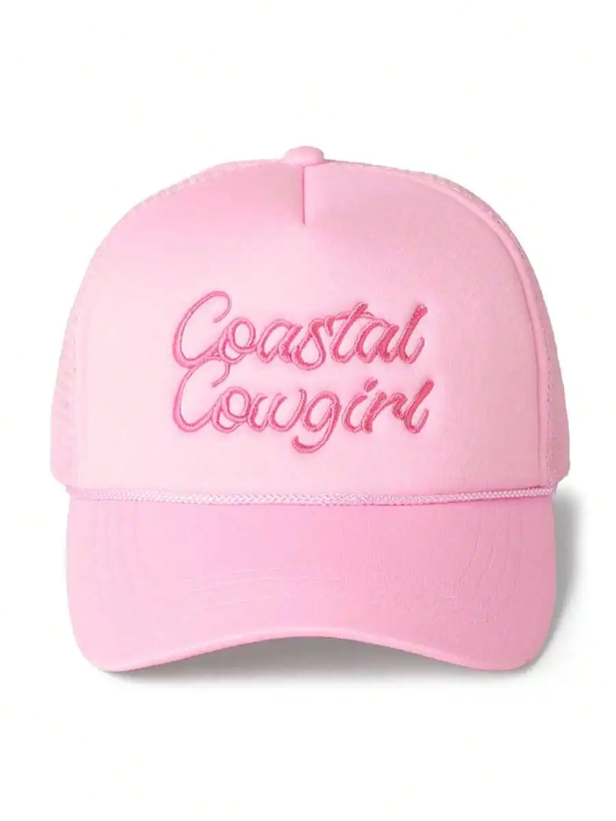 

Coastal Cowgirl Embroidered Mesh Trucker Hat Breathable Adjustable Sun Hat For Women Men