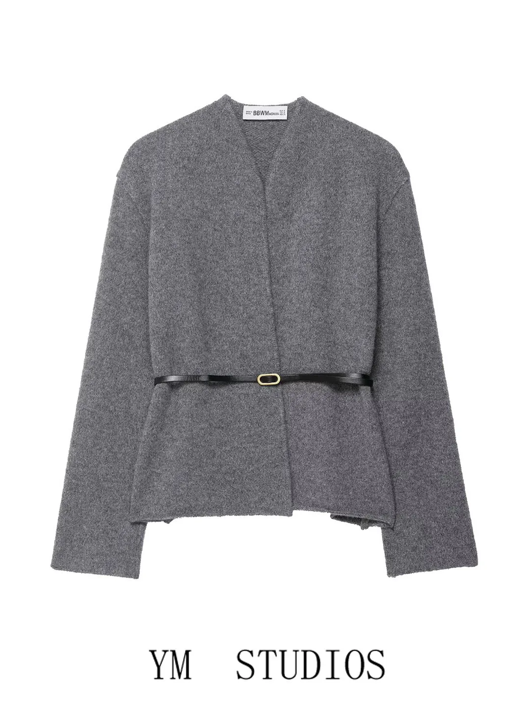 

ay Knitted Open Cardigan Women's Faion Ele Lady Sweater Coat with Belt Long Sve V-Ne Regular Length Autumn Wear