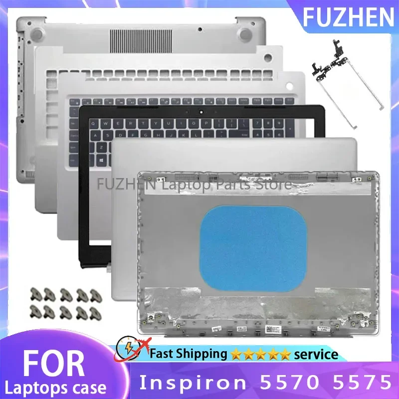 

New For Dell Inspiron 5570 5575 Laptop LCD Back Cover Front Bezel Upper Palmrest Bottom Base Case Keyboard Hinges silvery