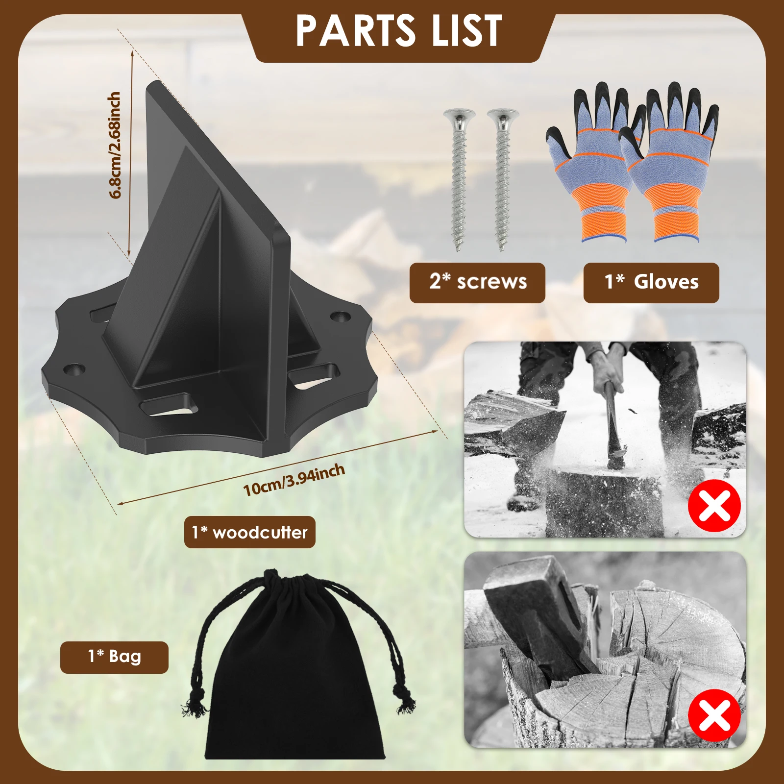 Łuparka do drewna Ręczna łuparka do drewna Przenośne narzędzie do rozłupywania drewna ze stali wysokowęglowej Stojak do rozłupywania drewna z rękawiczkami Narzędzie ręczne