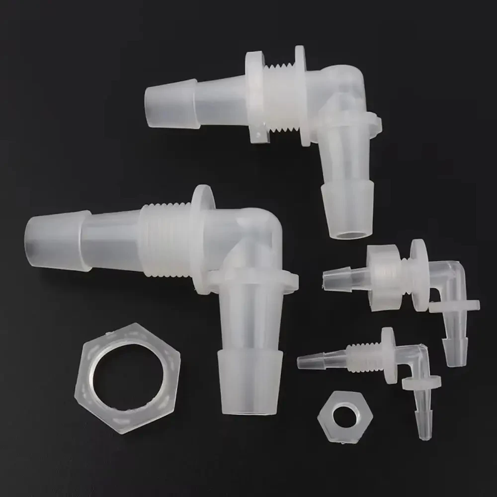 Nylon Plastic Bulkhead Barbed Elbow Fitting, M6 M8 G1/8 G1/4 G3/8 G1/2 Thread Sizes, for 2.4 3.2 3.9 4.8 5.6 6.4 7.9 9.5 11.1mm
