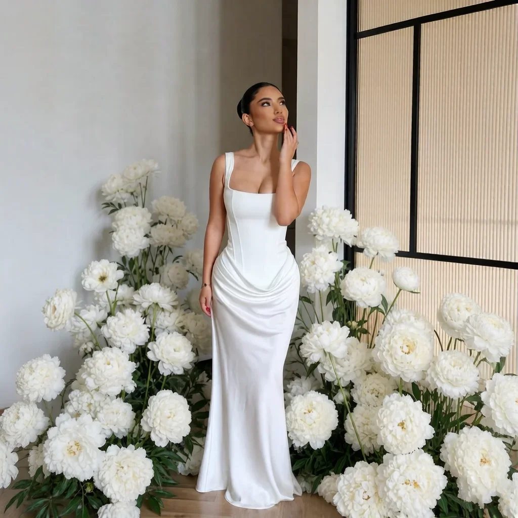 Modern Sheath Evening Dress Tank Party Dresses Floor Length Wedding Gown For Wedding robe de mariée vestido de novia