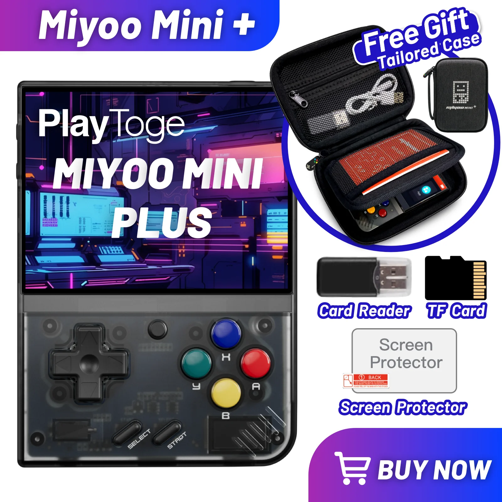 Miyoo Mini Plus 휴대용 게임 콘솔, 3.5 인치 IPS 640x480 화면, 지지대 외장 TF 카드, 3000mAh 배터리 