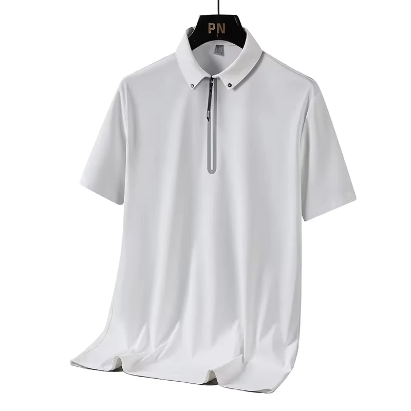 

Summer New Fashion Men's Solid Color Casual Trendy Ice Silk Casual Business Trendy Short Sleeve Turn-down Collar T-shirts Male
