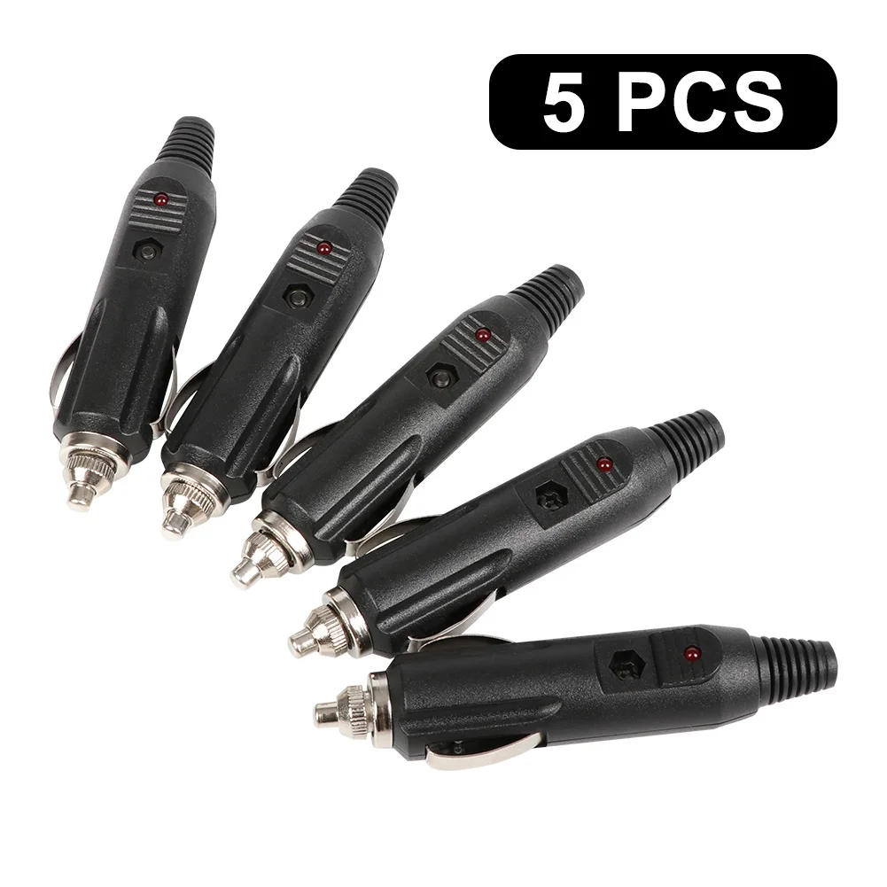 5Pcs 12V High Power Male Car Cigarette Lighter Socket Plug Connector With LED Automobile Cigarette Lighter Switching Plugs