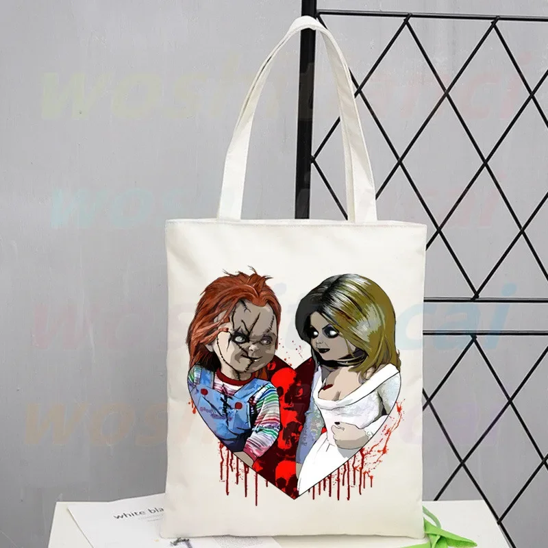 Horror Movie Chucky Canvas Bag Casual Large Hand Bags For Women Ladies Shopping Handbag Print Large Capacity Bag