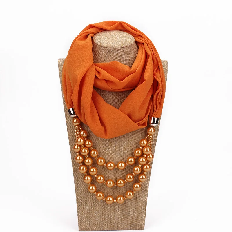 Woman Scarves With Beads Pearls Muslims Women Scarf Of Jewelry Accessory Woman Scarves Muffler Chiffon Fabric Shawl Headscarf