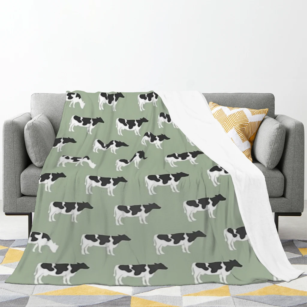 Fluffy Baby Blanket Cows - farm - dairy cows on sage Sofa Camp Nap Bedspread Cozy Flannel Blanket Bedroom Decor