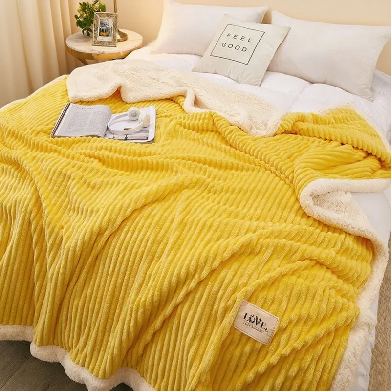 Coral Fleece and Lamb Wool Double Layer Blankets and Throws Office Nap Throw Double King Size Thicken Soft Smooth Plush Blanket