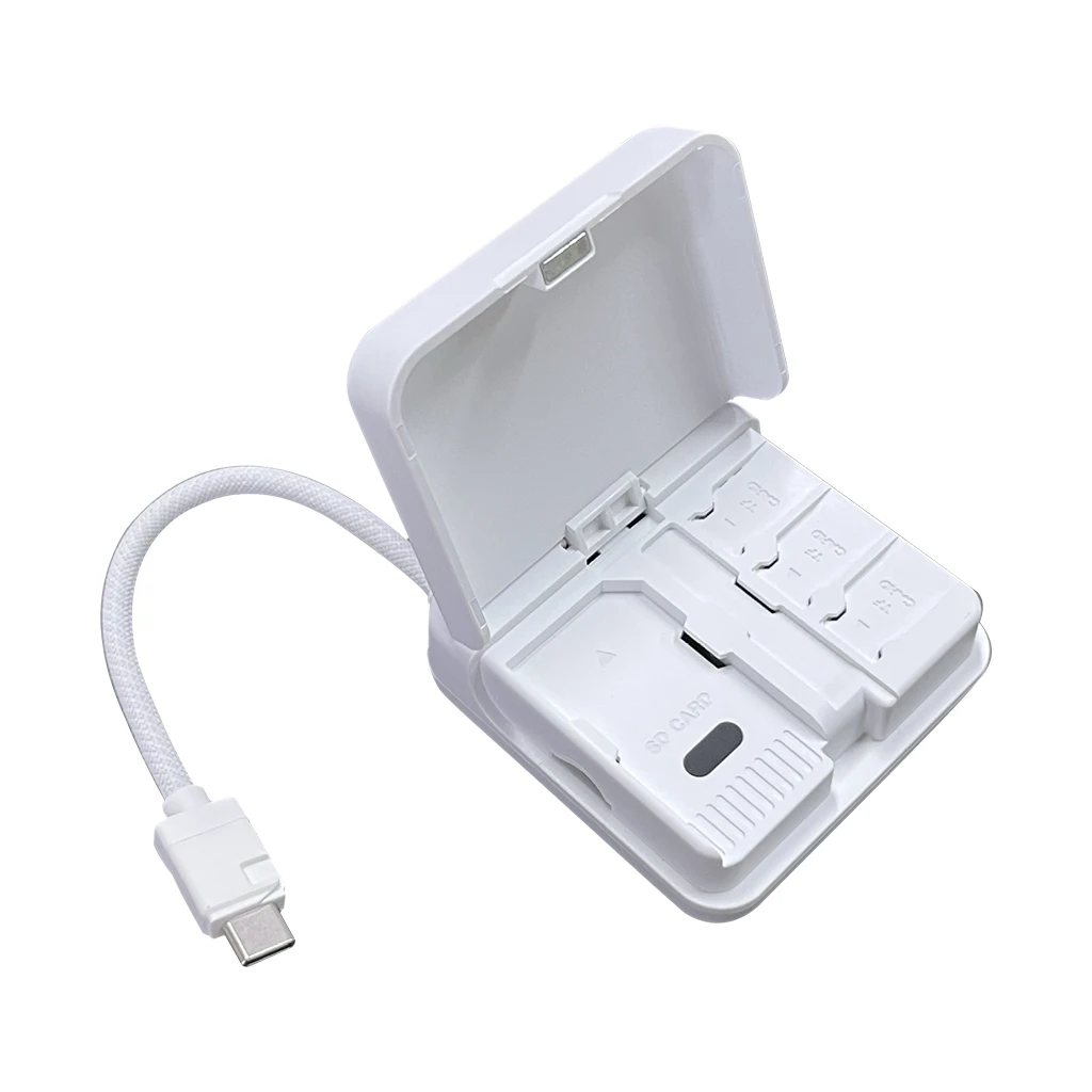 Tragbare Aufbewahrungsbox für Kartenlesegeräte, ideal für Fotografen auf Reisen und bei Außenaufnahmen, mit Schnellladeanschluss Typ C, passend für SD- und TF-Karten sowie SIM-Kartenhalter. – Detail 13
